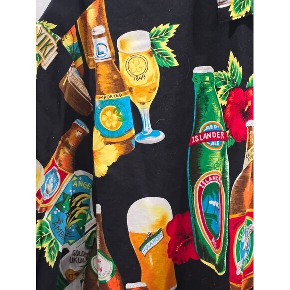 Vtg Hilo Hattie The Hawaiian Original Shirt Beer Bottles Mens Sz L Tiki Party - Picture 4 of 8